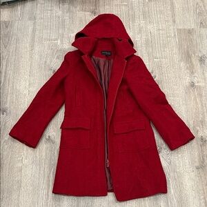 Express Red Hooded Wool-Blend Pea Coat